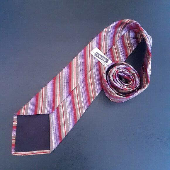Bovet 100% Silk Diagonal Stripe Tie, Taupe, Maroon Red, Mauve & White - Picture 2 of 11